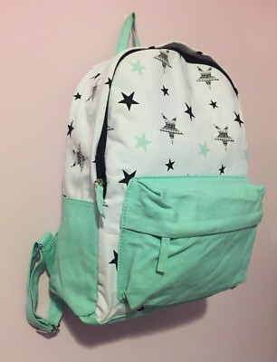 Claire's Backpack Stars White Aquamarine Green Canvas NWT Retail