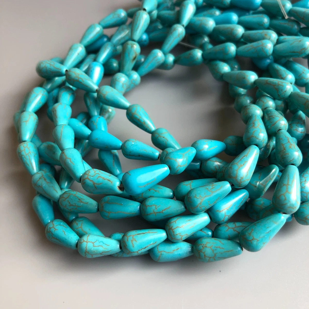 Gemstone Bead Turquoise Blue 8x12mm Teardrop Shape Bead 15" Strand
