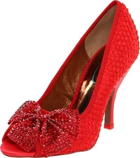 POETIC LICENCE SPECTACLE SHOES 6 SEXY RED FABRIC JEWEL BOW PRINCESS OZ