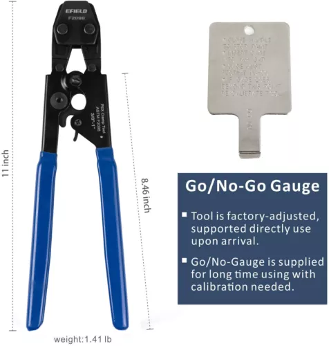 EFIELD PEX Cinch Clamps  Crimping Tool for SS Clamps 3/8"-1"& Go/No-Go Gauge