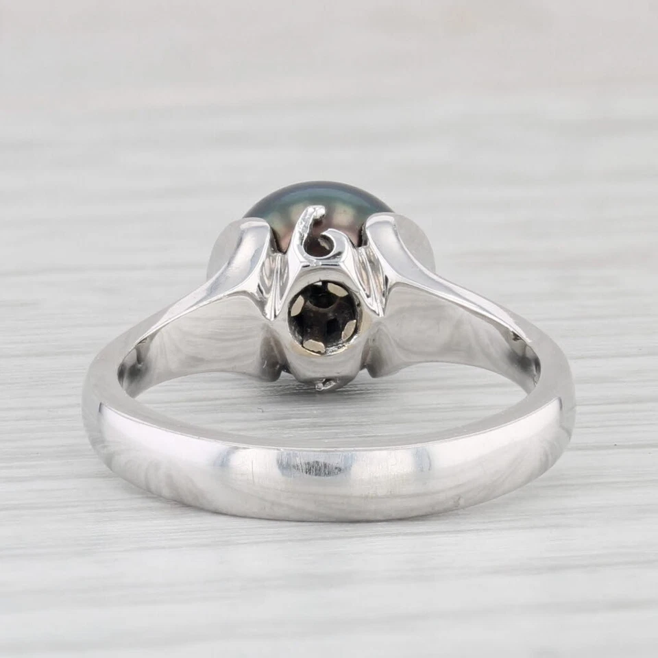 New Galatea Cultured Black Pearl Diamond Ring 14k White Gold Size 6.25 - Image 4 of 4