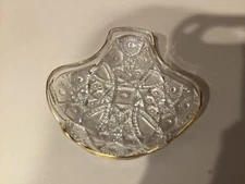 American Brilliant Style Crystal Cut Glass Shell Shaped Candy Dish gold trim