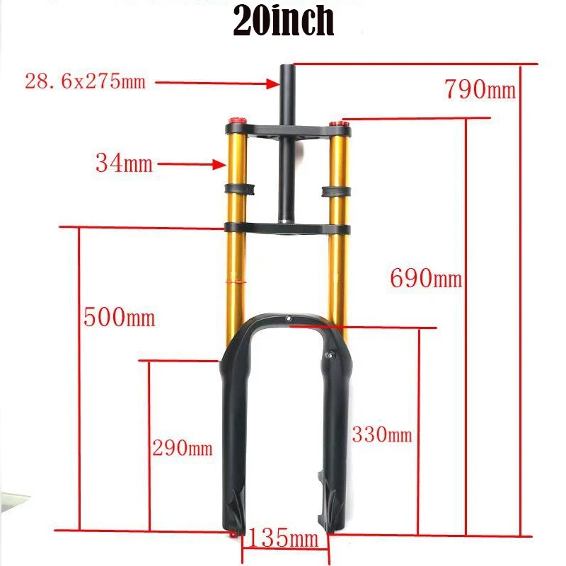 20 24er Travel 100mm Double Shoulder Rebound Snow Fat Bike Suspension Air Fork - Image 2 of 4
