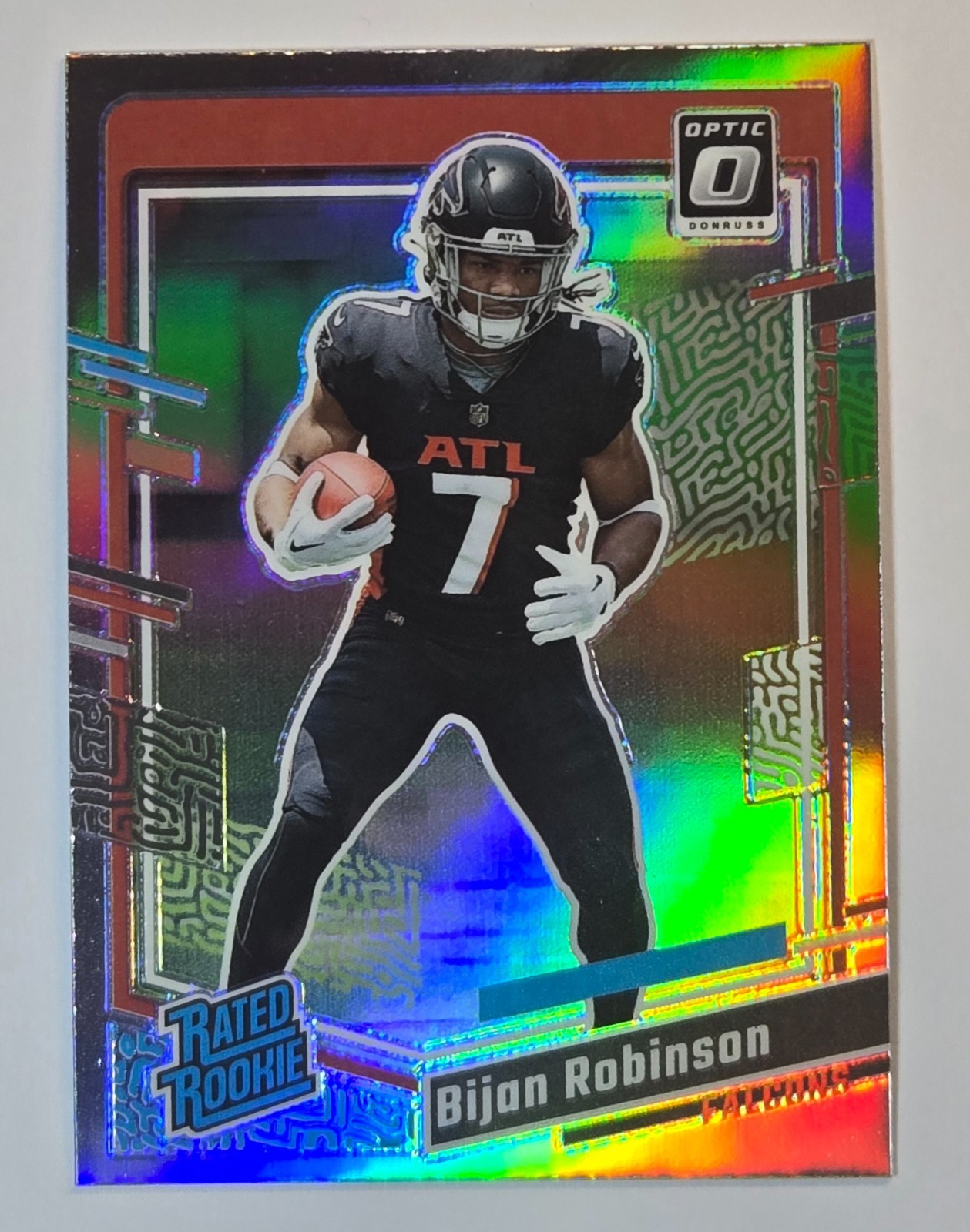BIJAN ROBINSON RC 2023 DONRUSS RATED ROOKIE OPTIC PREVIEW HOLO PRIZM🌈FALCONS