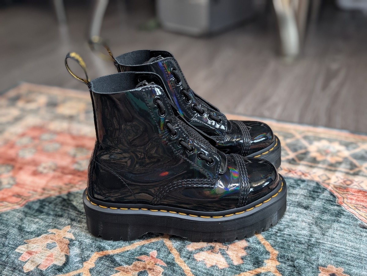 Dr Martens Sinclair Prism Leather Platform Boots Black Rainbow