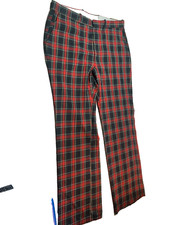 70s Vtg FARAH men Clueless Preppy Academia Pants Red Plaid Grandpa Flare W 38"
