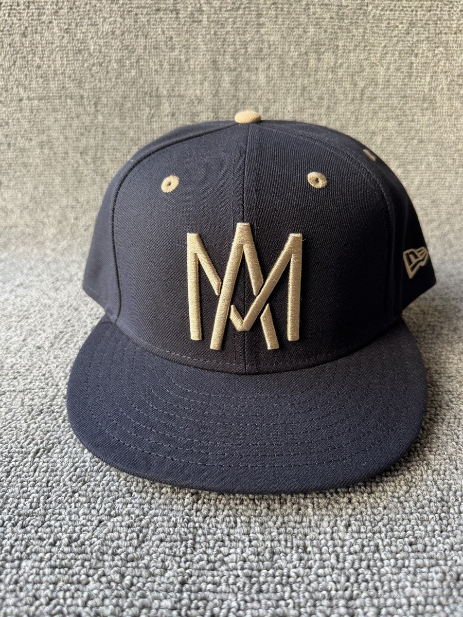 New Era M Logo 59FIFTY Fitted Flat Brim Navy Tan 7 3 4 Hat