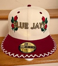 TORONTO BLUE JAYS SIZE 7-3/4 MENS FLAT BILL HAT~BASEBALL CAP~EMBROIDERED~NWT
