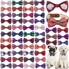 50 Pcs Plaid Dog Bow Ties, Bulk Pet Grooming Supplies with Bands, Colorful Bo...