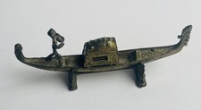 Vintage 1930s Brass Venetian Gondola w/ Gondolier & Canopy on Fish Stand