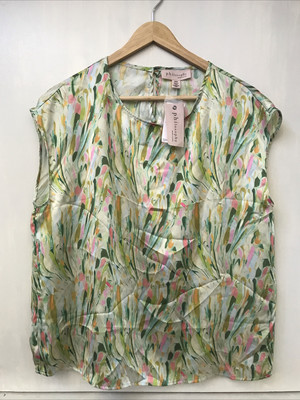 Philosophy Green Watercolor Floral Print Cap Sleeve Size M Medium NWT