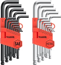 26PC Allen Wrench Set SAE Metric Hex Key Long Arm Ball End Chrome Vanadium Steel