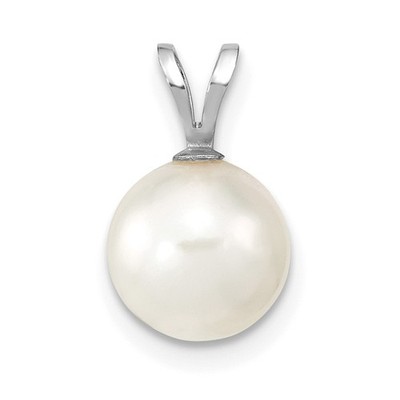 14k White Gold 8-9mm White Round Akoya Saltwater Cultured Charm Pendant