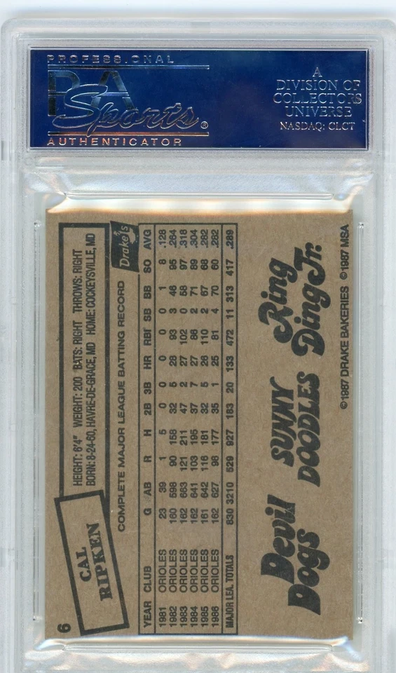 1987 Drake's Big Hitters Super Pitchers Cal Ripken Jr #6 PSA 9 Rare Low Pop 18 - Image 2 of 2