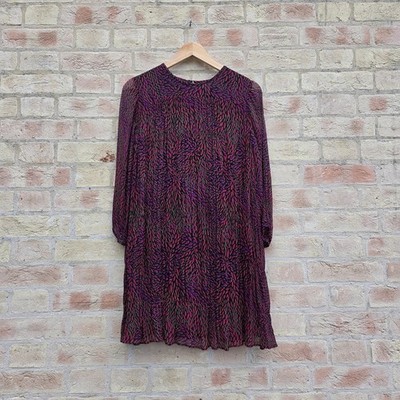 Ba&sh Grace Tunika Kleid Gr. 0 UK 6 lila grün Blätter gemustert Chiffon