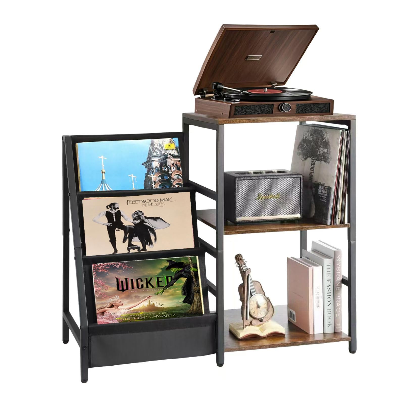 Mid-Century Modern 3-Tier Turntable Stand with Vinyl Storage