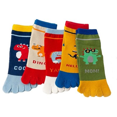 Cicano 5 Pairs Kids Toe Socks Cute Dinosaur Embroidery 7-10 Years, 