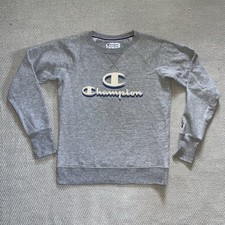 Champion Women's Gray Blue 3D Powerblend Fleece Logo Graphic Crewneck Sweatshirt