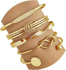 Golden Bangle Bracelets Set for Women, 14k Gold-Plated Multi Layer Stackable Cuf