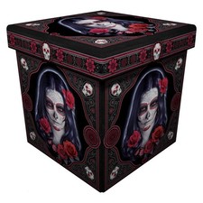Gothic Halloween Day of the Dead Sugar Skull Storage Stool