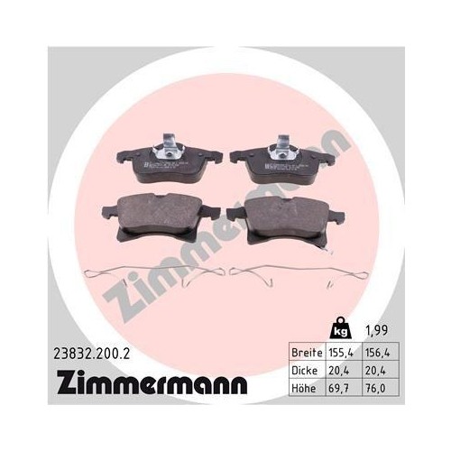 Zimmermann 23832.200.2 Bremsbelagsatz Scheibenbremse Vorderachse FüR Opel-image