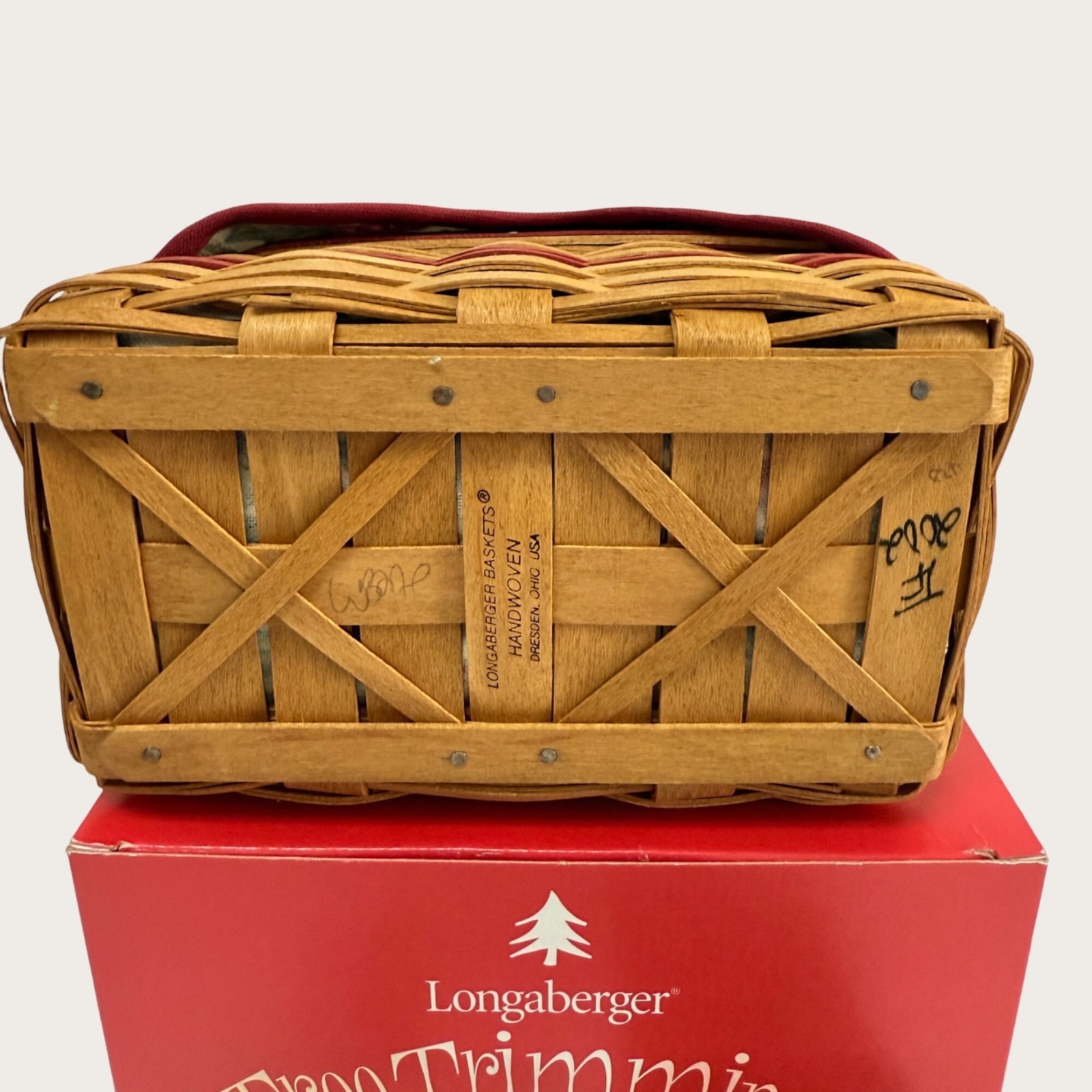 New Longaberger 2002 Tree Trimming Treats Basket Liner Protector Tie On Holiday