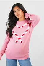 Brand new with tags Boohoo Maternity Pink Candy Cane Jumper uk 12 Christmas 