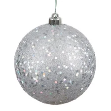 Vickerman N592507DQ 10 in. Silver Sequin Drilled Cap Christmas Ornament Ball