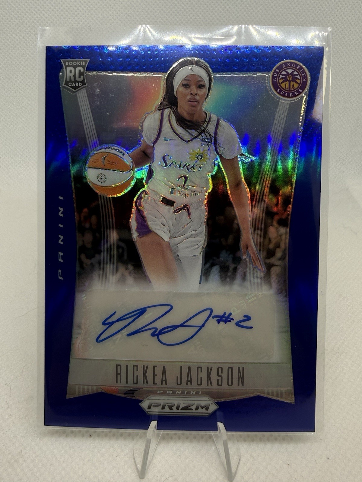 2024 Panini WNBA Prizm Rickea Jackson Throwback Signatures RC Blue Auto #/75