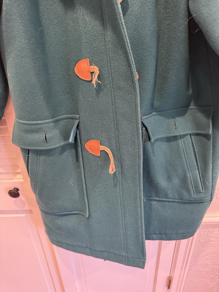 Vintage Lands End Duffel Coat Womens M Turquoise Wool Toggle Front Made ...