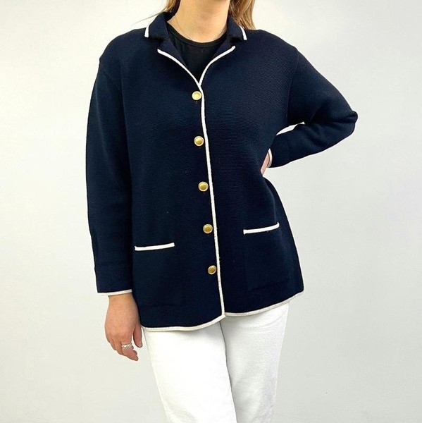 Women Jaeger Sweater Navy Wool 40 / L / 48