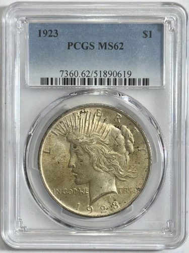 Peace Silver Dollar 1923 PCGS MS 62 Uncirculated US Mint Coin $1