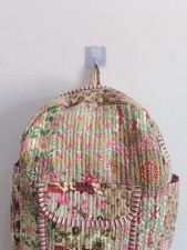 Cotton Beige Patchwork Backpack Cotton Indian Laptop Bags Bohemian Quilted Bags