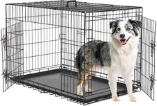 42-Inch Double Door Metal Dog Crate with Leak-Proof Pan  Foldable Design