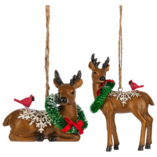 Deer w/Wreath and Cardinal Ornaments