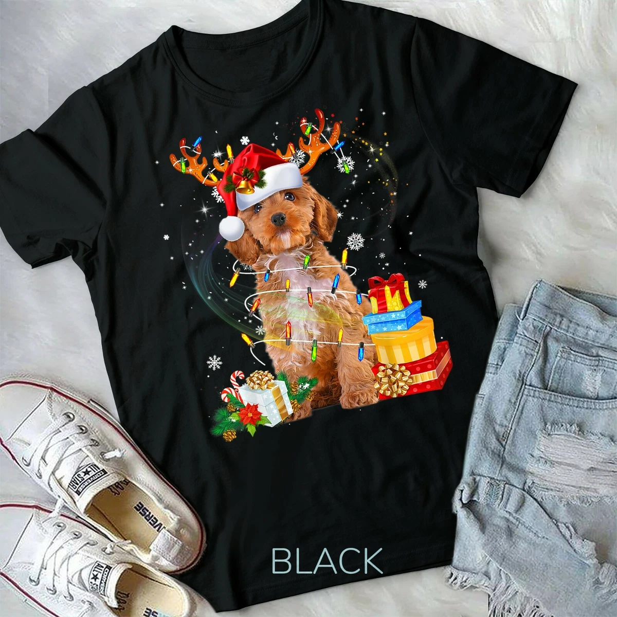 Cockapoo Reindeer Christmas Lights Funny Dog Xmas Gift - Unisex