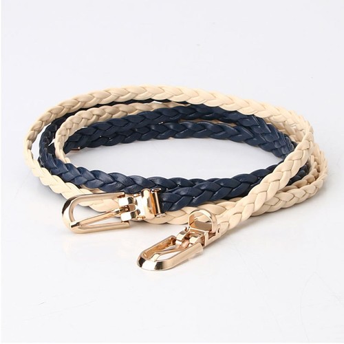 Cintura donna intrecciata skinny ecopelle oro fibbia metallo senza fori cintura web - Foto 2 di 18