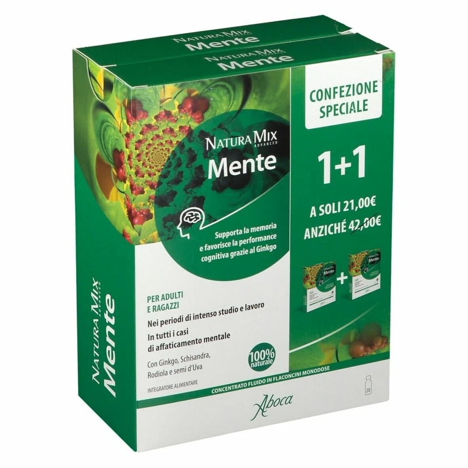 Aboca NATURA MIX ADVANCED MENTE 10+10 flaconcini CONFEZIONE DOPPIA