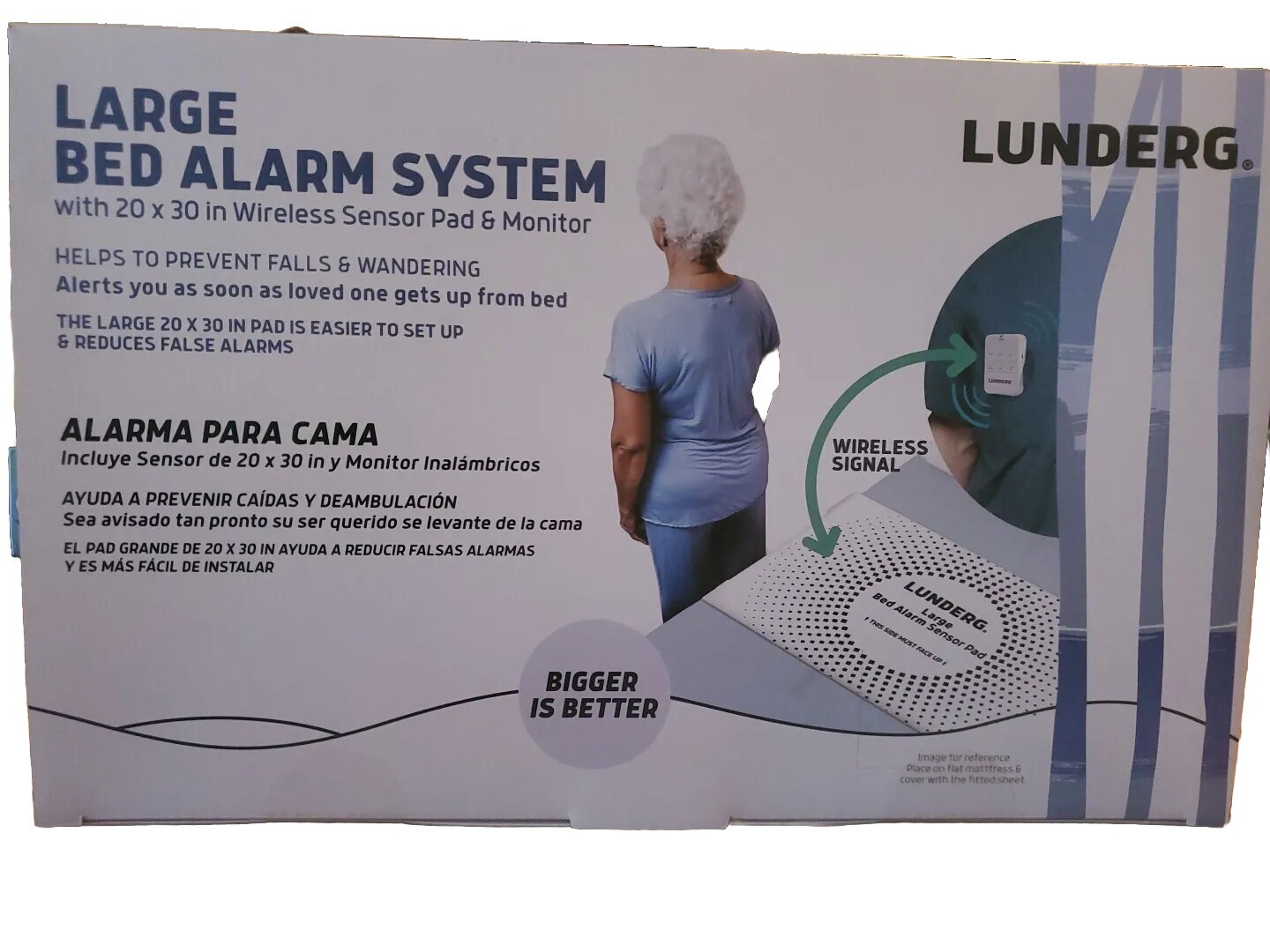 Lunderg Large Bed Alarm Wireless Bed Sensor Pad 20" x 30" for Elderly
