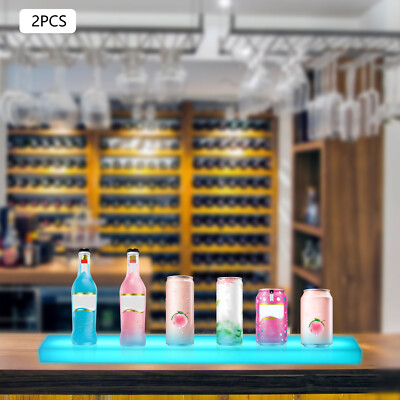 2x LED Liquor Bottle Display Shelf 32 inch Acrylic Floating Lighted Bar Shelf US