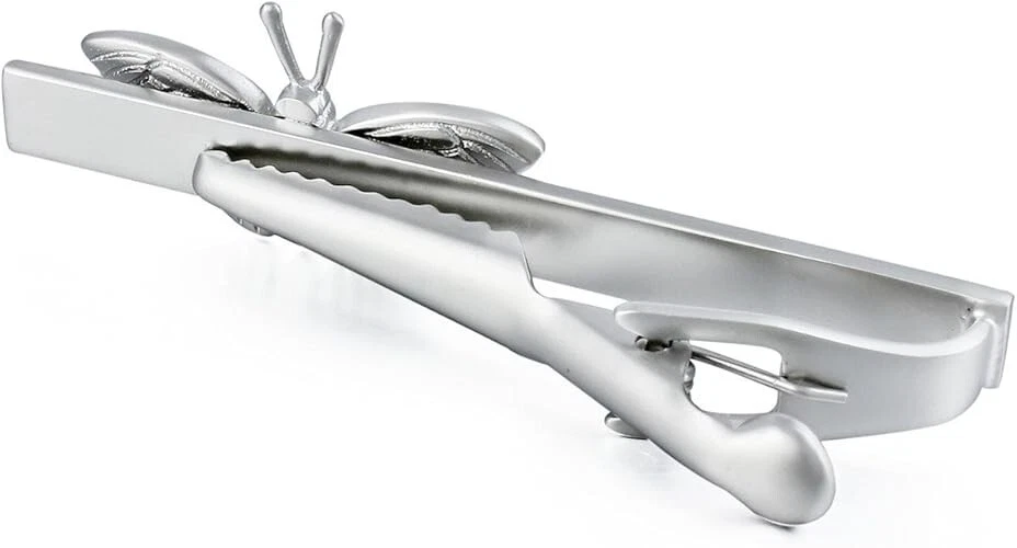 Bonita forma de mariposa con zafiro azul y esmeralda verde elegante clip de corbata para hombre Foto 3 de 4