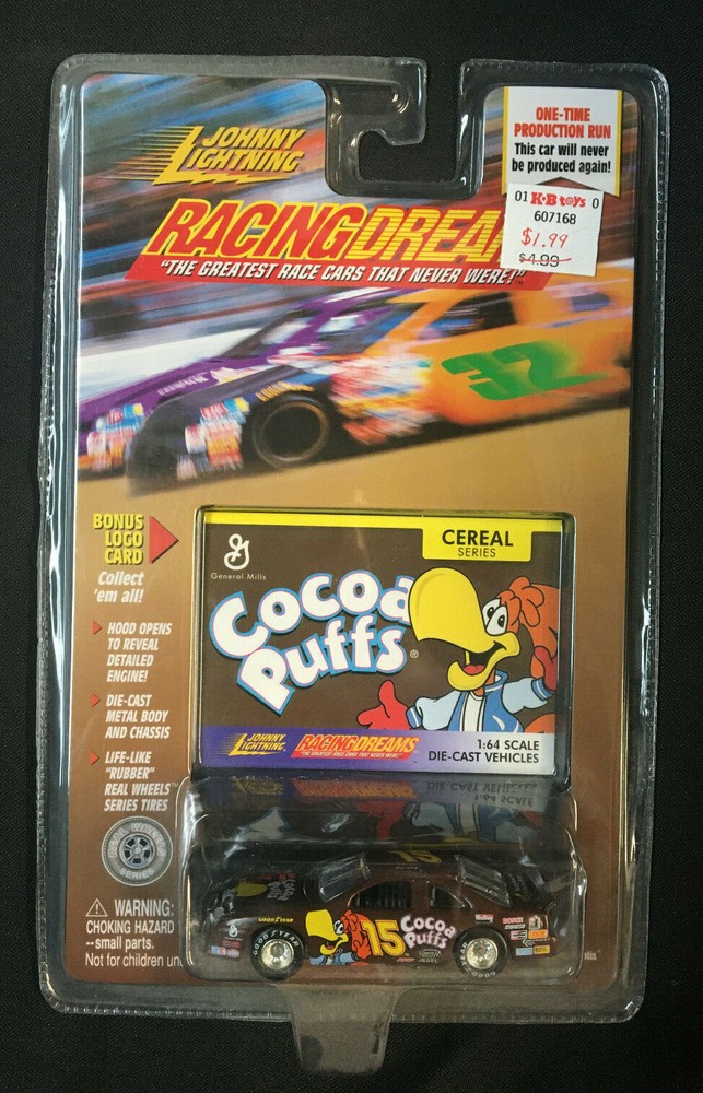 JOHNNY LIGHTNING COCOA PUFFS RACE CAR MIB W/ LOGO CARD