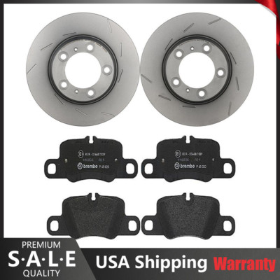 For Panamera '17-'18 Brembo Rear Brake Kit Slotted PVT Disc Rotors Low-Met Pads