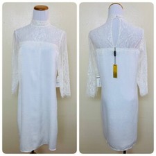 Alexia Admor Soft Silky Lace Bridal Mini Dress SMALL in White 3/4 Sleeve