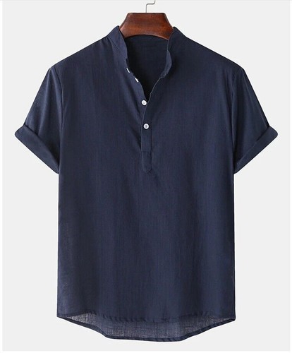 Men's Linen Shirt Short Sleeve Button Down Shirts Casual Summer Cotton T Shirts - Picture 13 of 22