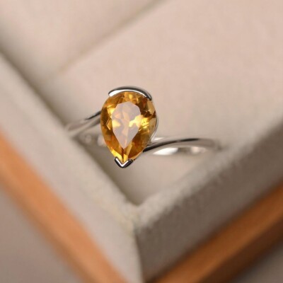 2.00 Ct Natural Pear Cut Citrine Wedding Engagement Ring 14k Solid White Gold