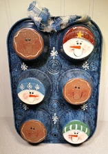 Winter Holiday Snowman/Gingerbread Face Muffin Tin Wall Decor