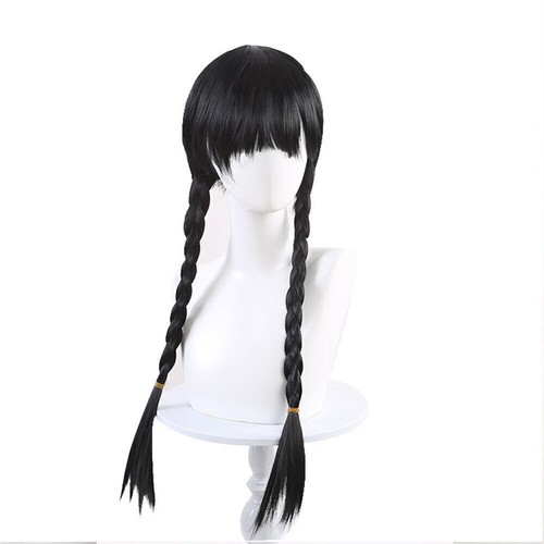 Wednesday Addams Wigs Long Black Braids Hair with Bangs Cartoon Cosplay Wigs - Picture 8 of 8