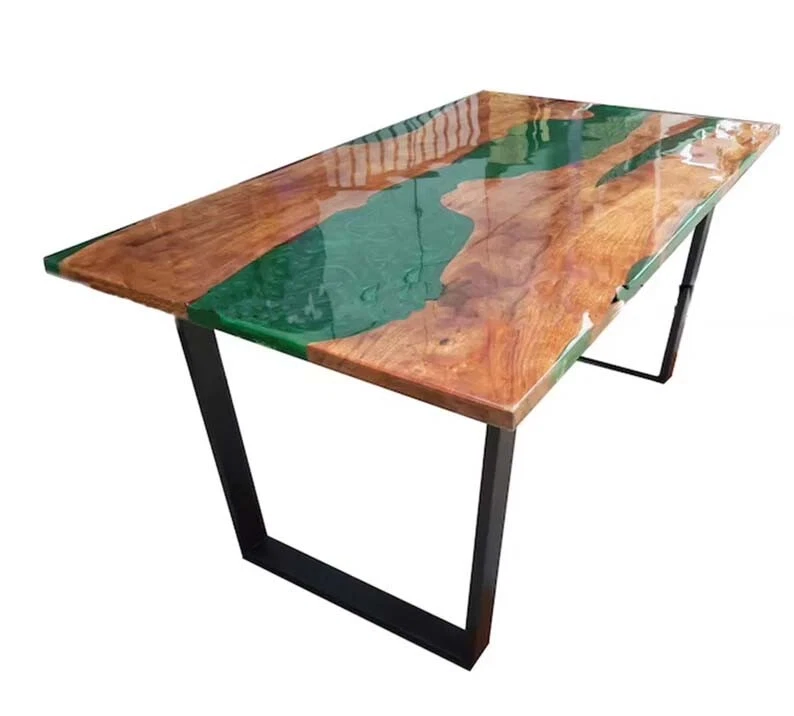 Green Epoxy Resin Counter Top Desk Made to Order with Iron Leg Dining Table Deco - Image 4 of 4