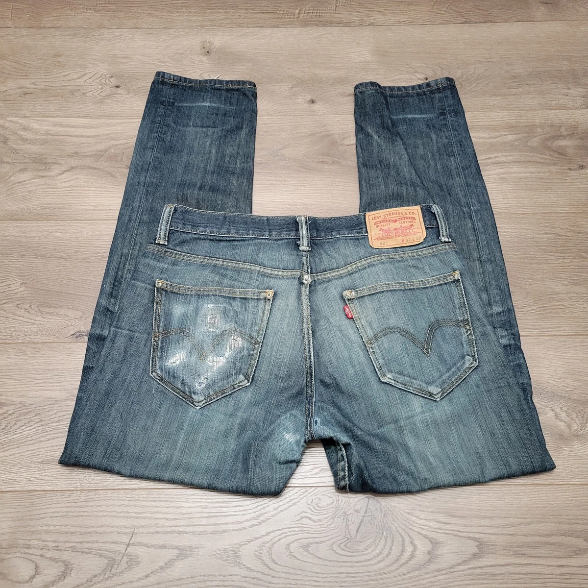 Levis 521 Jeans Men 33X32 Blue Slim Taper Distressed Paint